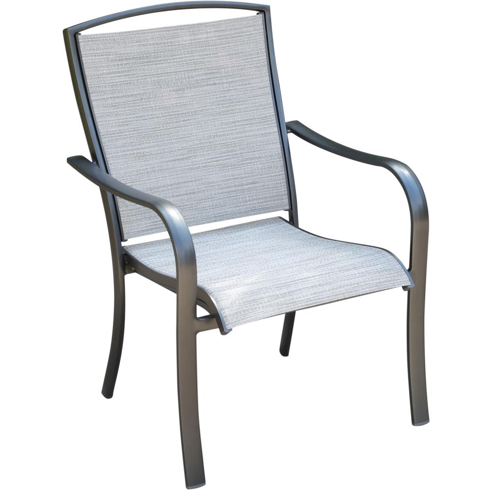 Hanover Foxhill Stackable Gunmetal Aluminum Frame Stationary Dining Chair with Gray Sling Seat