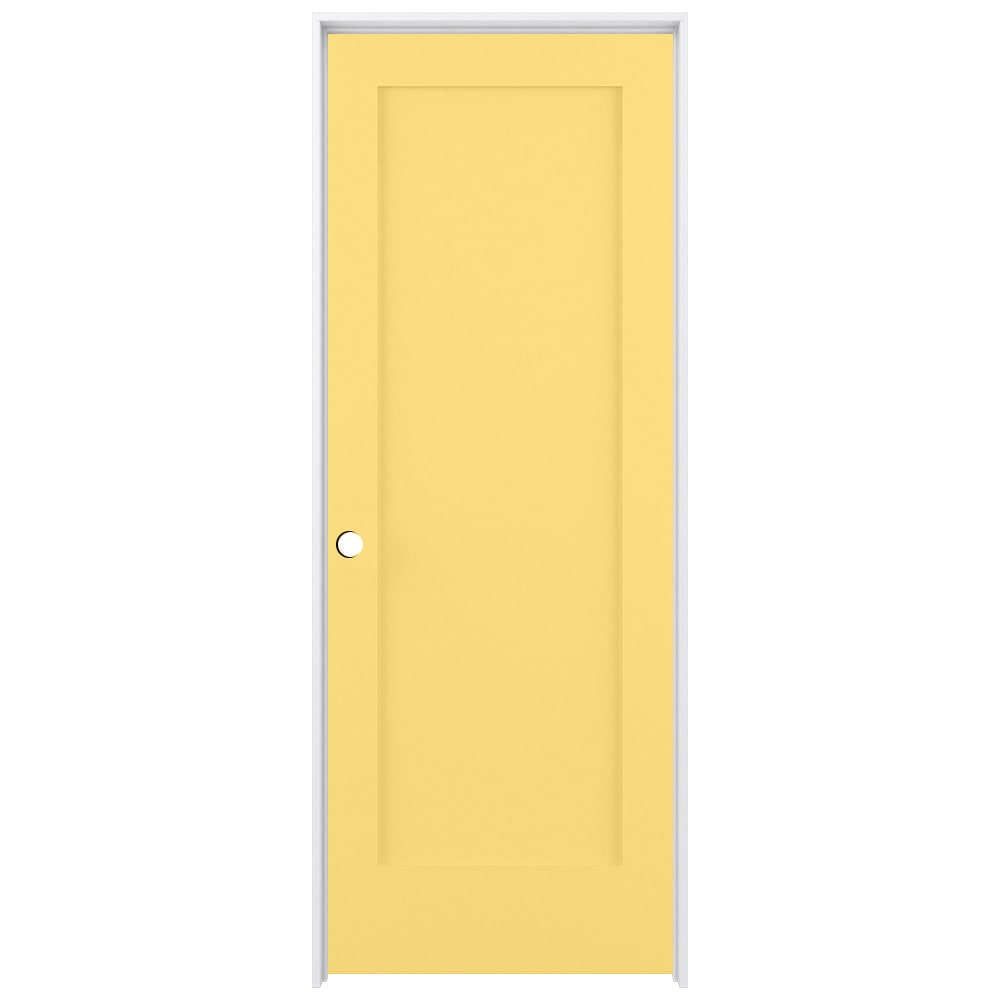 RELIABILT 24-in x 80-in Marigold Solid core 1-panel Right hand Smooth Prefinished Pine Wood Flat Jamb Single Prehung Interior Door with