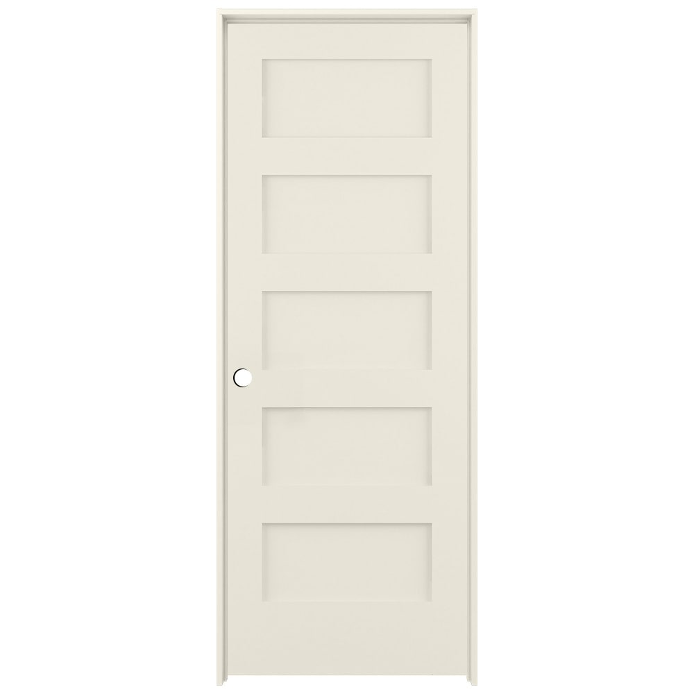 RELIABILT 32-in x 80-in Moonglow Solid core 5-panel Right hand Smooth Prefinished Pine Wood Flat Jamb Single Prehung Interior Door with