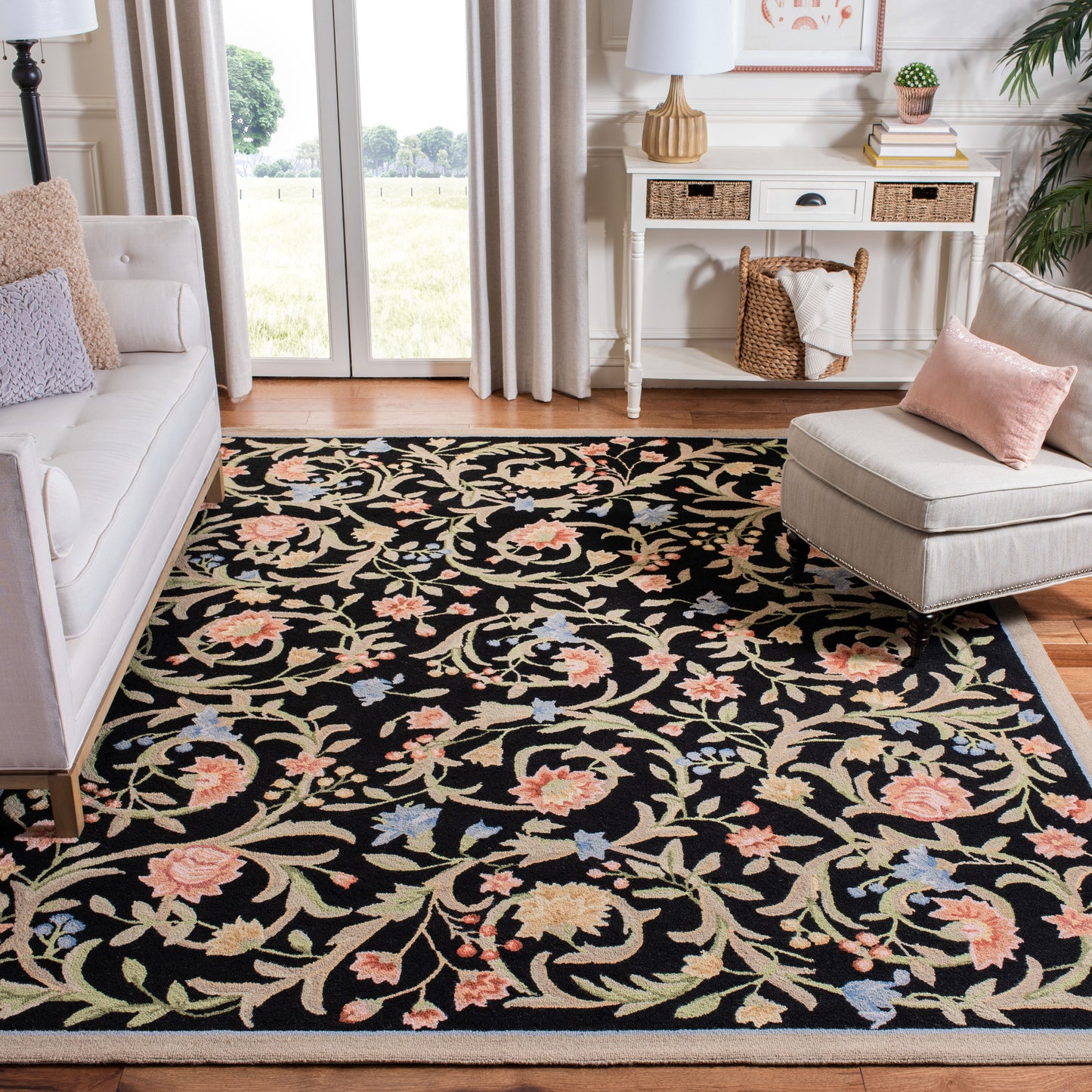 Safavieh Chelsea Floral Scroll 9 x 12 (ft) Hooked Wool Black Rectangular Indoor Floral/Botanical Spot Clean Only Area rug