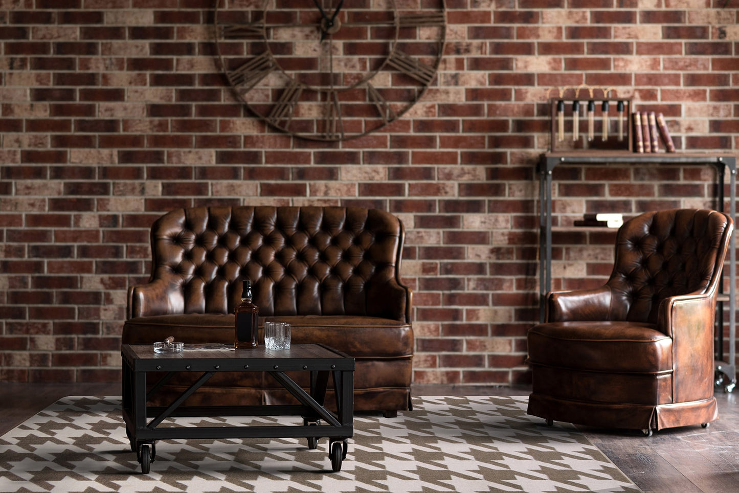 Joy Carpets Impressions 5 x 8 (ft) Tufted Nylon Java Rectangular Indoor Geometric Farmhouse/Cottage Spot Clean Only Area rug