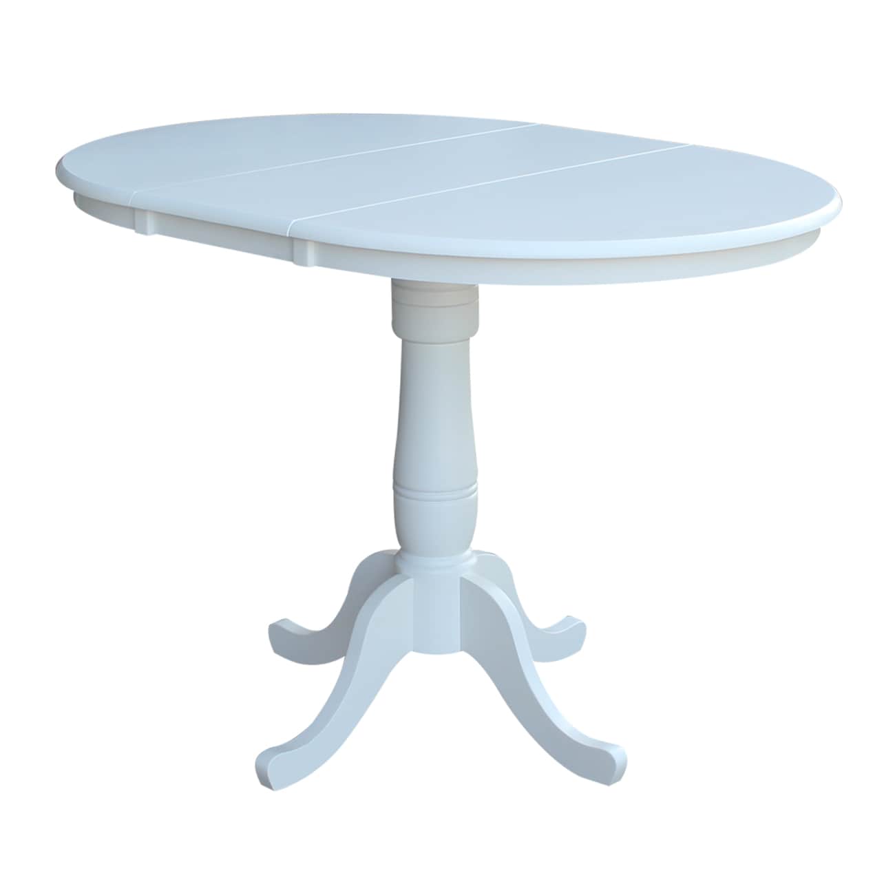 International Concepts White Round Traditional Extending Removable leaf Wood Counter Table, with White Finish and Wood Pedestal Base 48-in L x 35.3-in H