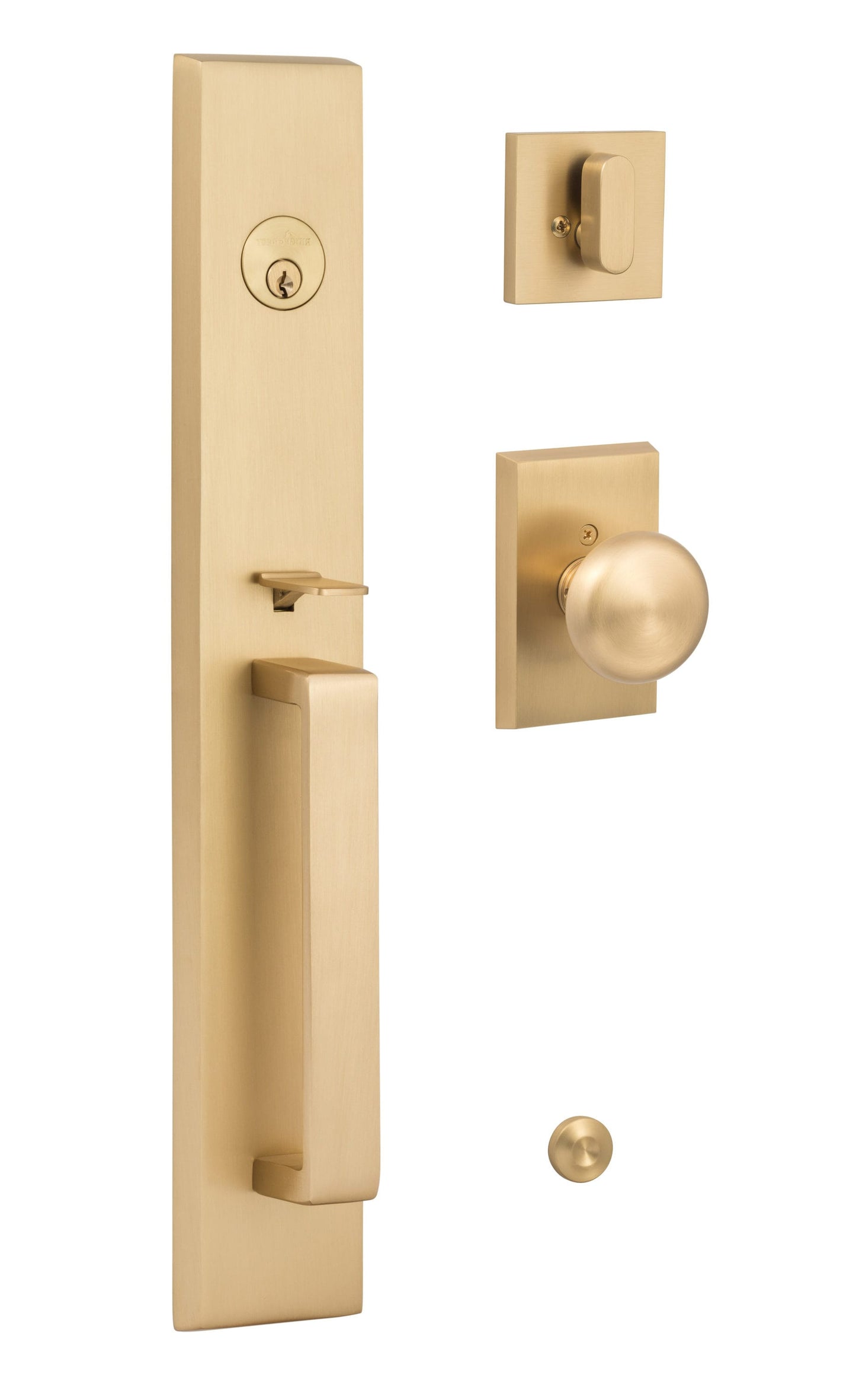 Sure-Loc Hardware Ridgecrest mountain Vail Satin brass Exterior Single-Cylinder Deadbolt and Keyed Entry Door Handleset