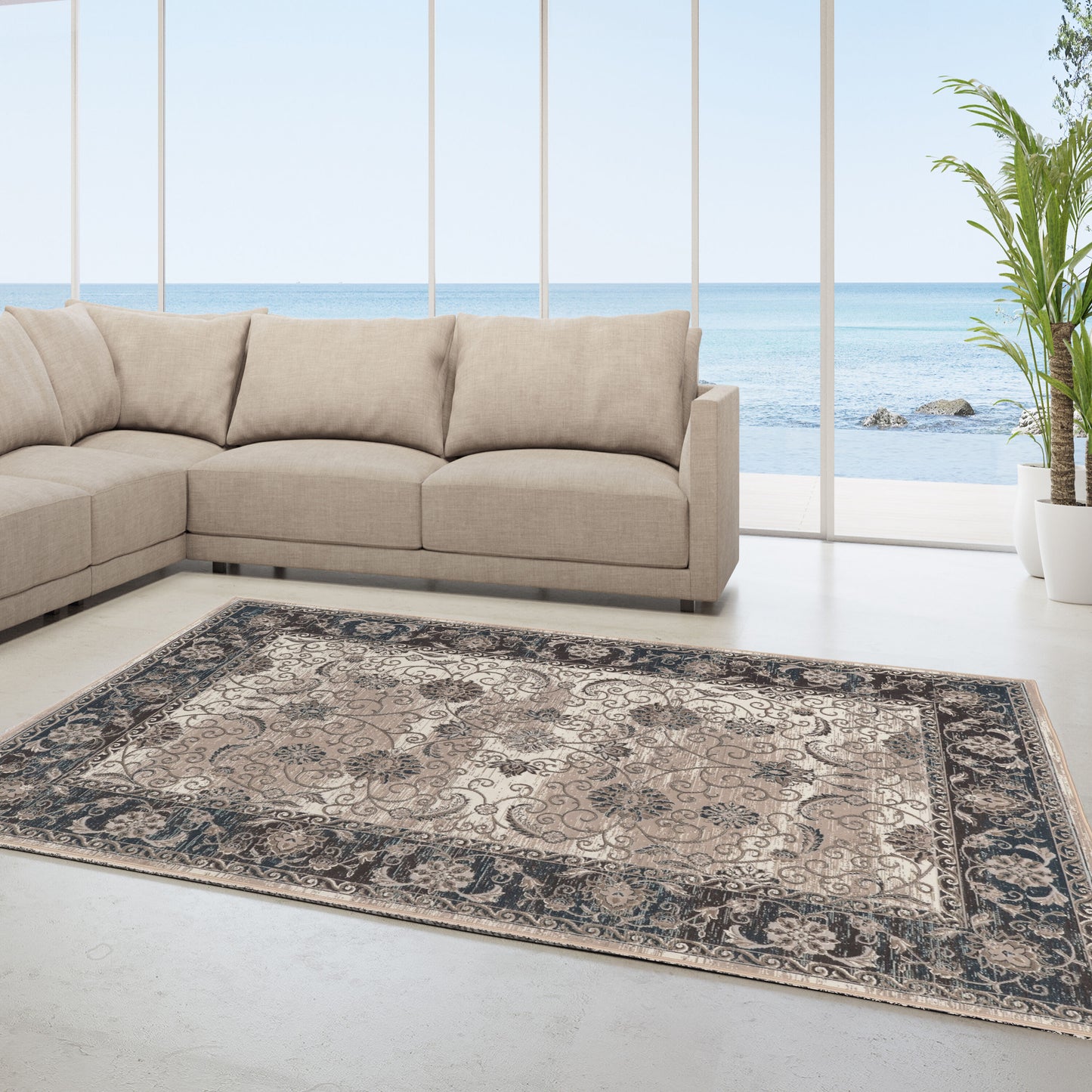 Linon Vintage 9 x 12 (ft) Loomed Polyester Gray Rectangular Indoor Distressed/Overdyed Oriental Spot Clean Only Area rug