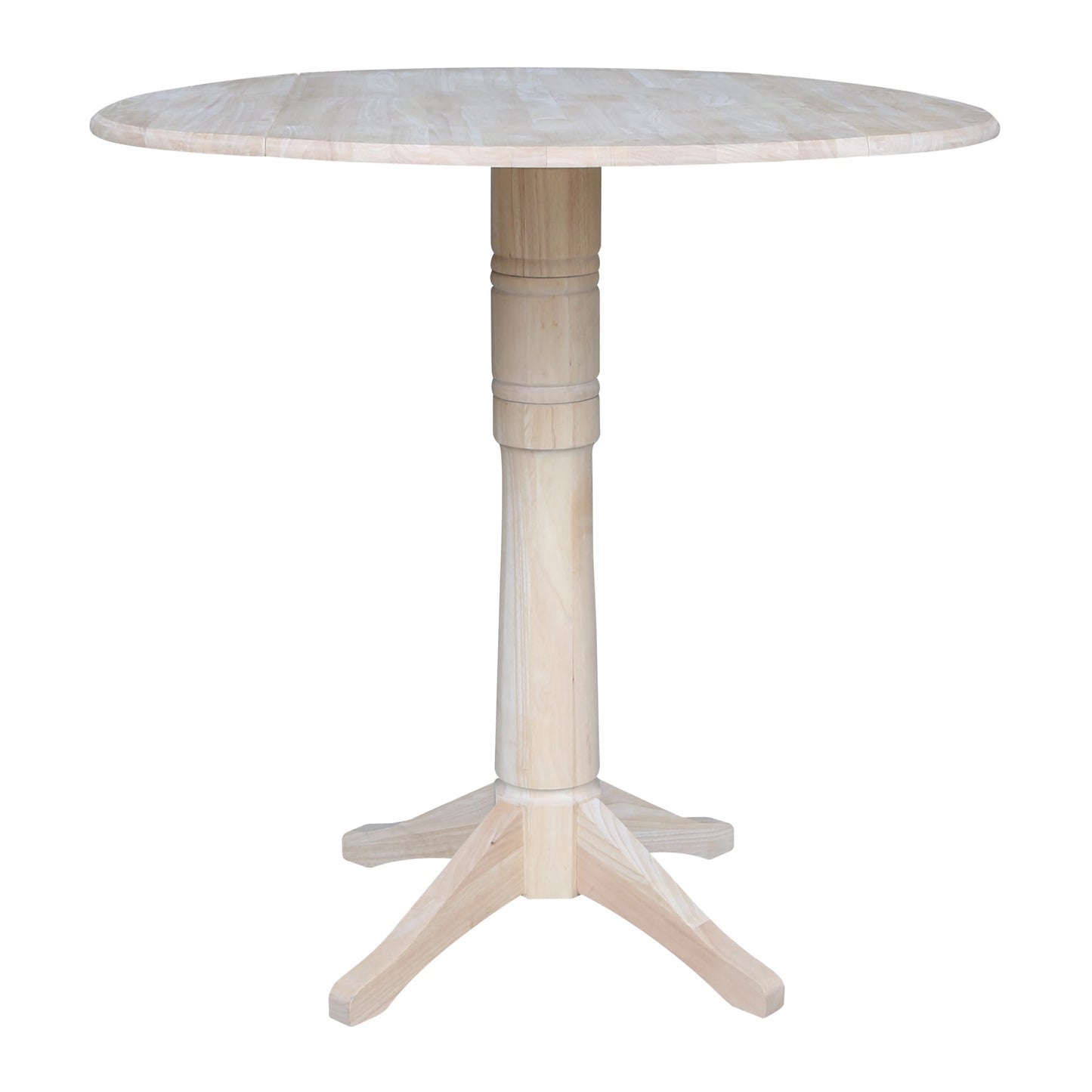International Concepts Unfinished Round Casual Extending Drop leaf Wood Bar Table, with Unfinished Finish and Wood Pedestal Base 42-in L x 42.3-in H