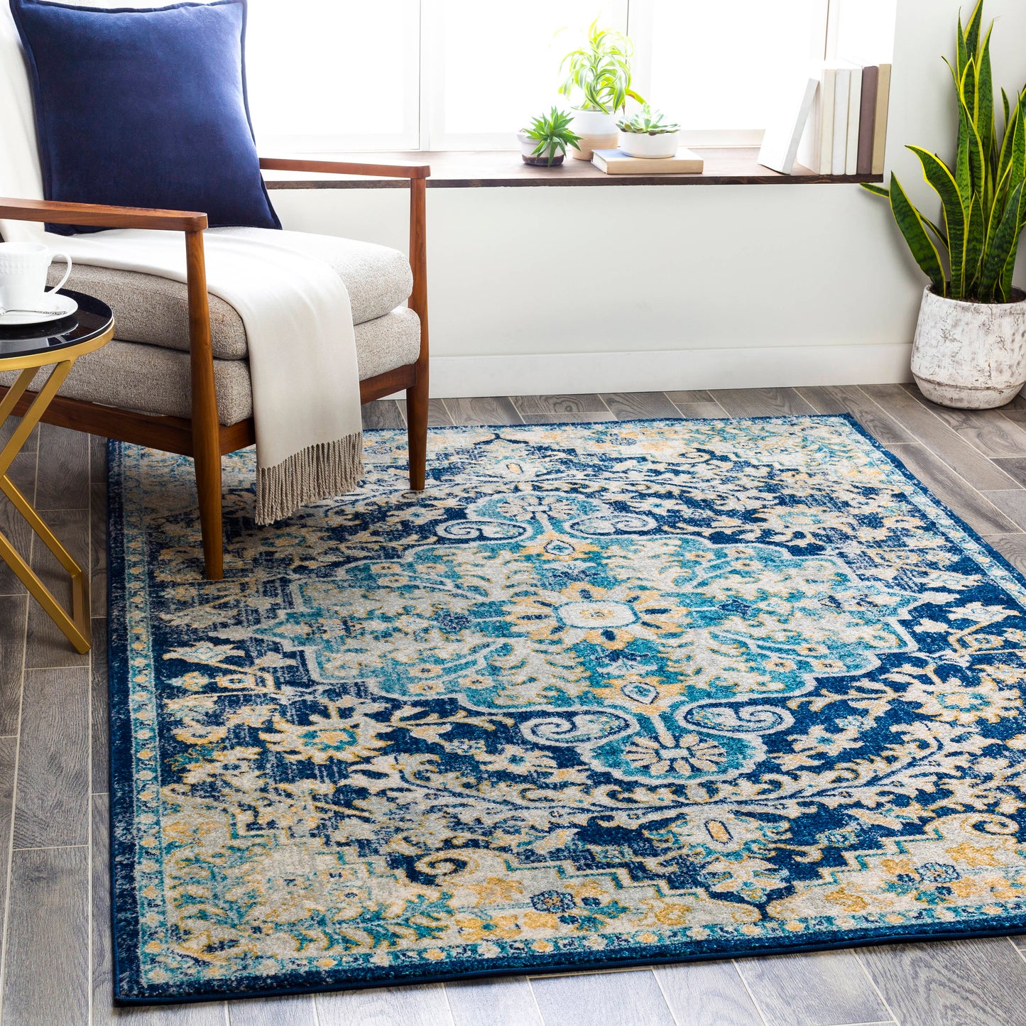 Livabliss Murat 8 x 10 (ft) Flatweave Polypropylene Navy/Sky Blue Rectangular Indoor Medallion Oriental Spot Clean Only Pet Friendly Area rug