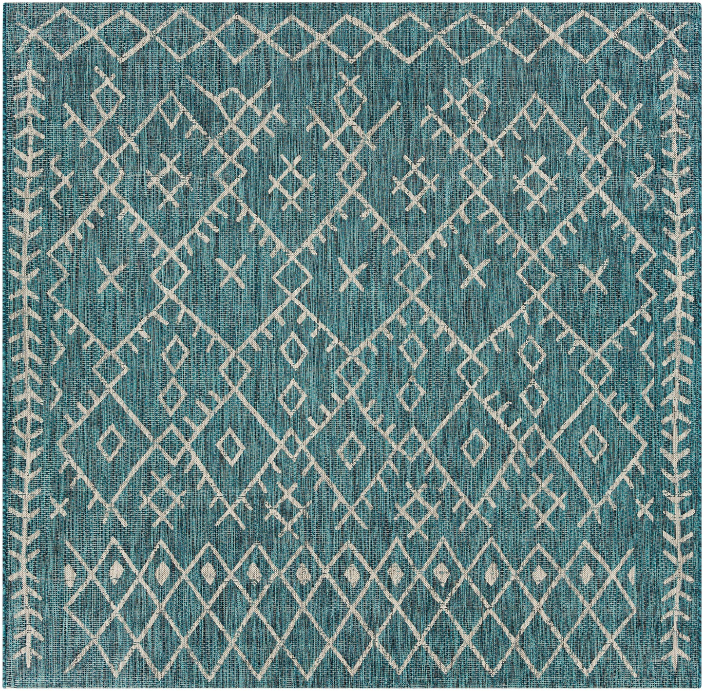 Livabliss Eagean 8 x 8 (ft) Flatweave Polypropylene Aqua Square Indoor/Outdoor Medallion Global Spot Clean Only Pet Friendly Area rug