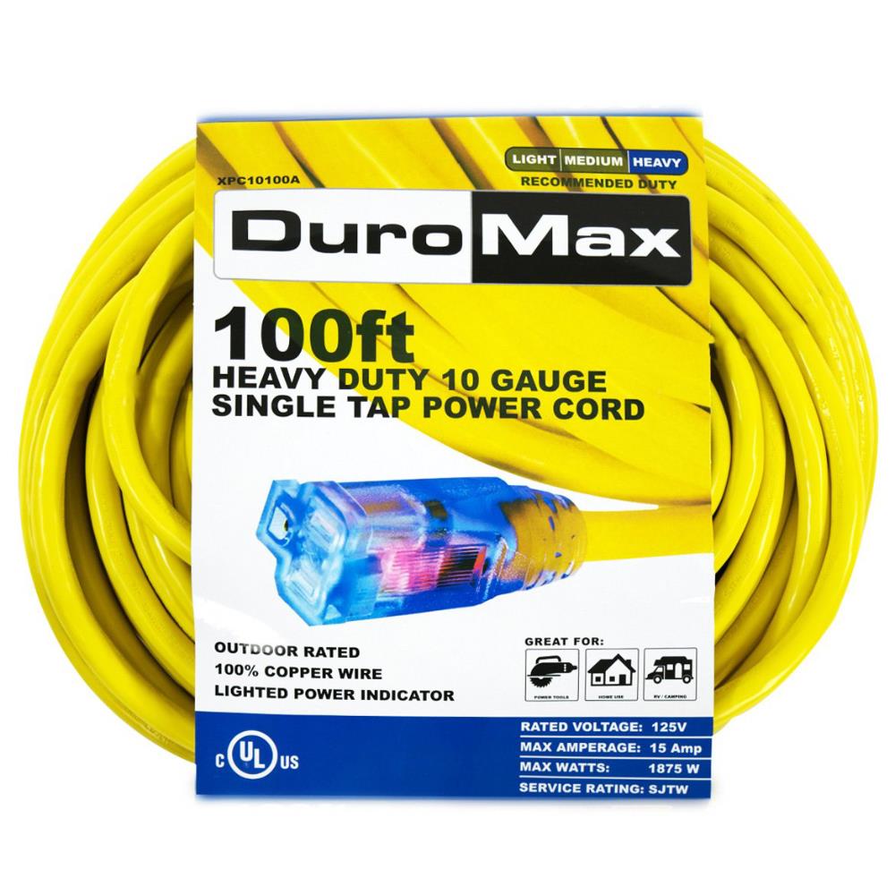 DuroMax 100-ft 10/1 3-Prong Yellow Indoor/Outdoor Heavy Duty Lighted ExtenSion Cord XPC10100A