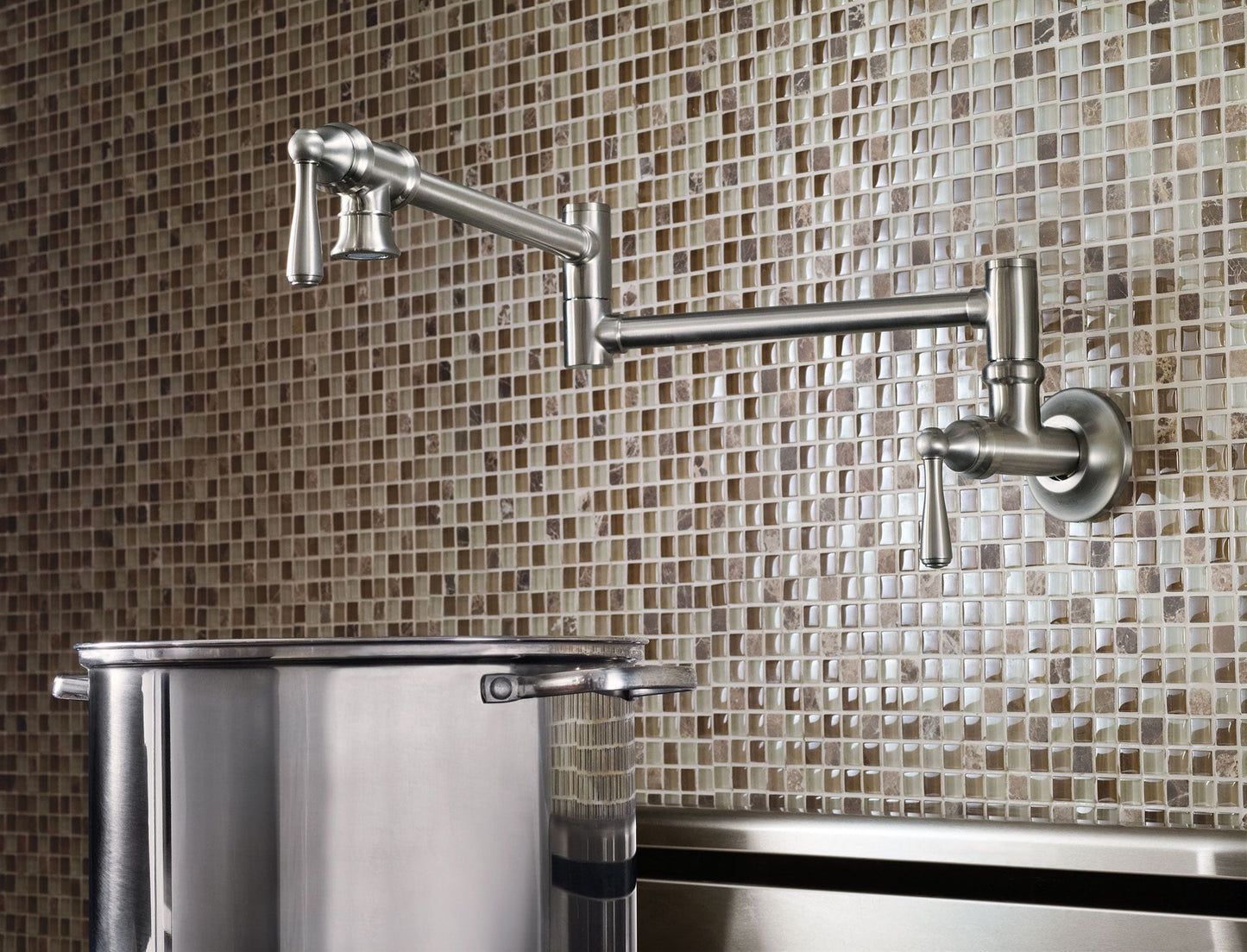 Moen Traditional Spot Resist Stainless Double Handle Wall-mount Pot Filler Kitchen Faucet with Sprayer