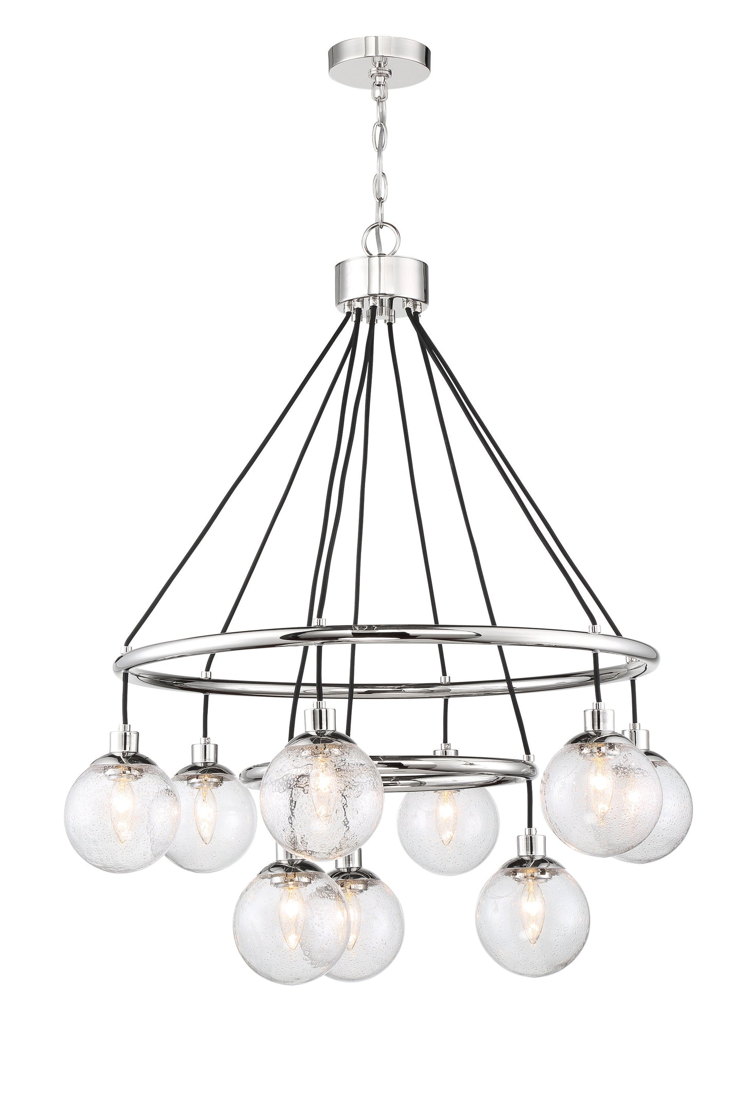 Craftmade Que 9 -Light Chrome Indoor Seeded glass Glass Metal Chandelier