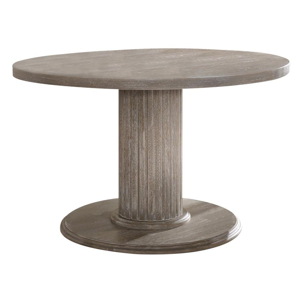 ACME FURNITURE Gabrian Reclaimed Gray Round Transitional Wood Dining Table, with Wood Finish and Wood Pedestal Base 47-in L x 31-in H