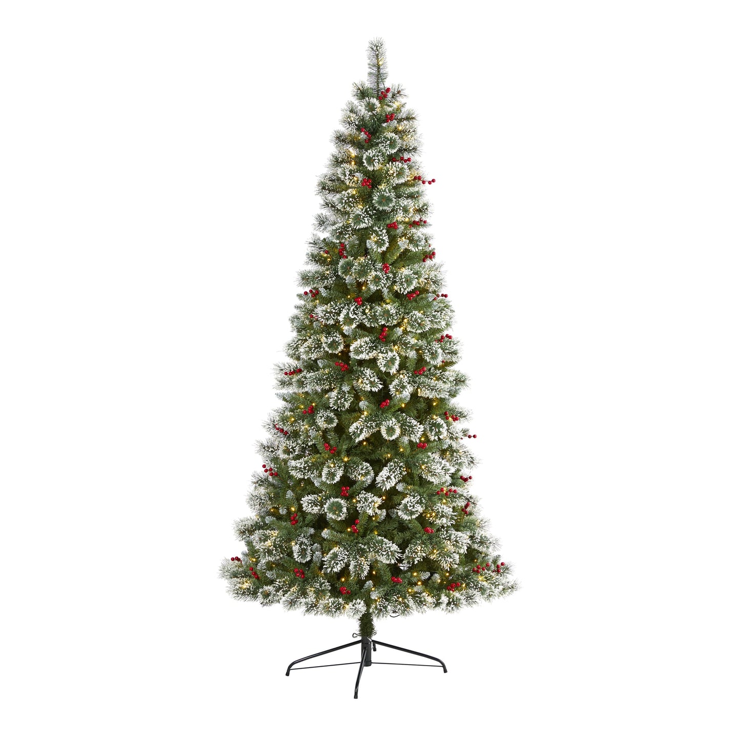 Nearly Natural 8-ft Pine Pre-lit Flocked Artificial Christmas Tree with White LED Lights