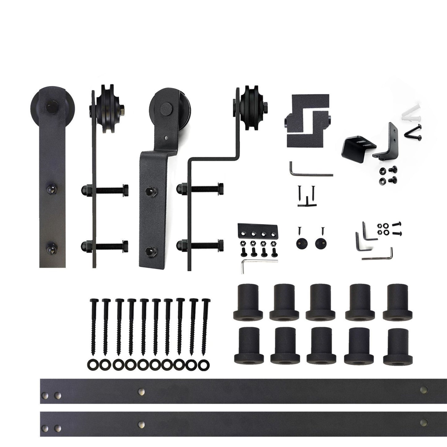 HOMACER 144-in Rustic Black Indoor I-strap Double Bypass Barn Door Hardware Kit ZT5TGH144C