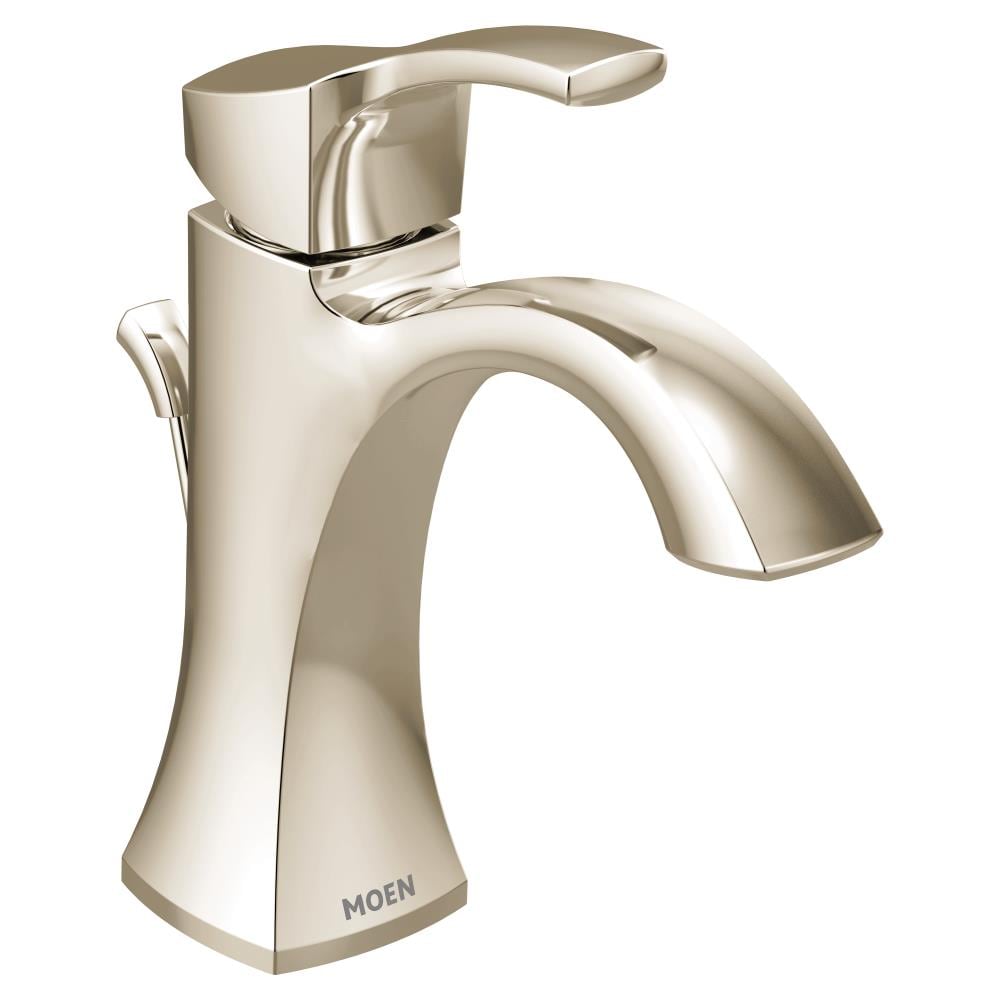 Moen Voss Polished nickel Single hole 1-handle WaterSense High-arc Commercial/Residential Handle Bathroom Sink Faucet with Drain with Deck Plate