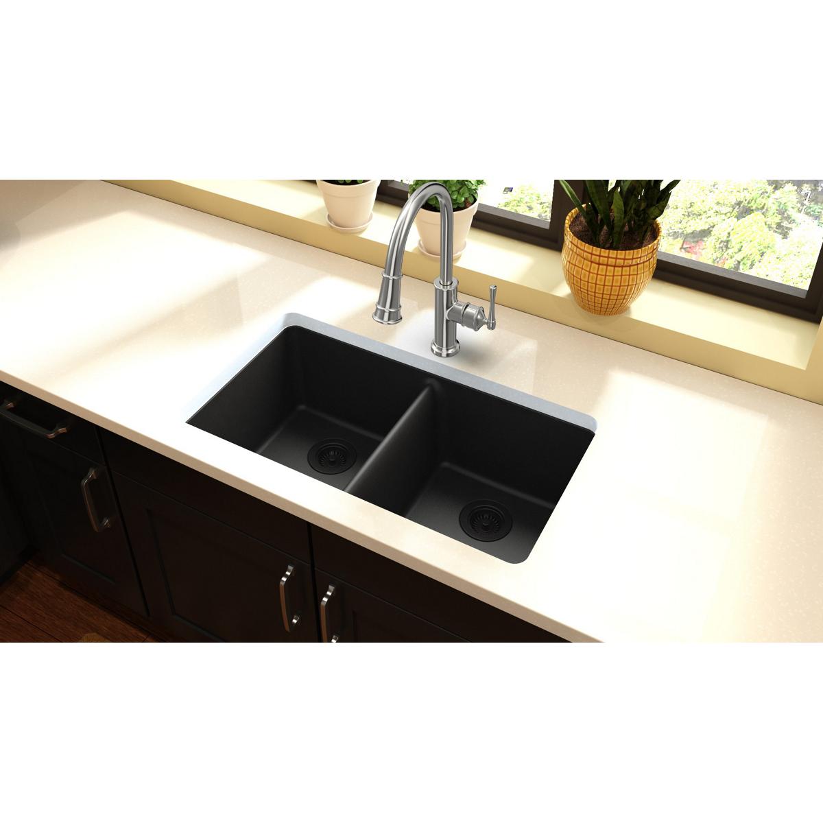 Elkay Quartz Classic Undermount 33.0-in x 18.5-in Quartz Double equal bowl Kitchen Sink