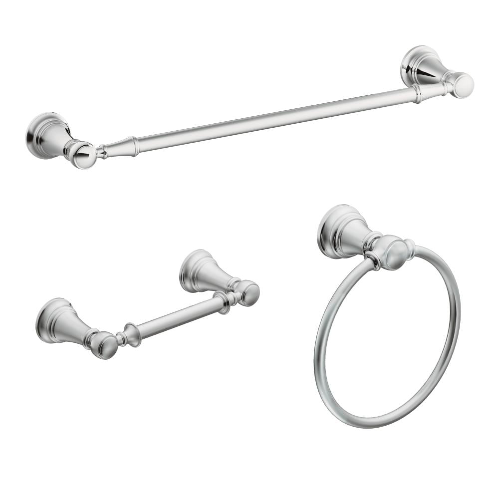 Moen 3 -Piece Weymouth Chrome Decorative Bathroom Hardware Set Towel Bar, Toilet Paper Holder, Towel Ring Included