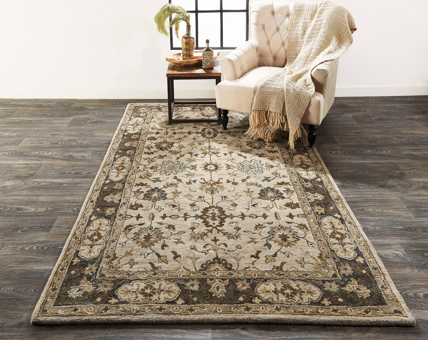 Room Envy Botticino 5 x 8 (ft) Tufted Wool Warm Light Gray/Beige Rectangular Indoor Floral/Botanical Professionally Clean Only Area rug