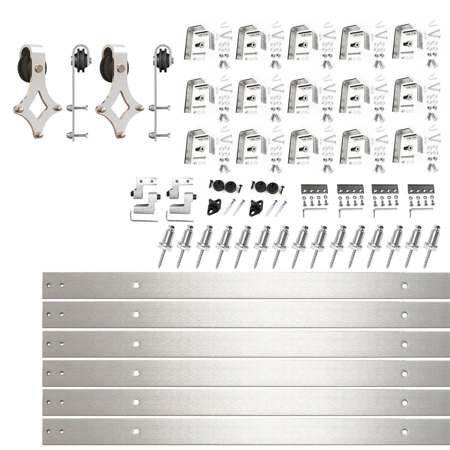 HOMACER 216-in Brushed Brushed Nickel Indoor Diamond Double bypass Barn door hardware kit