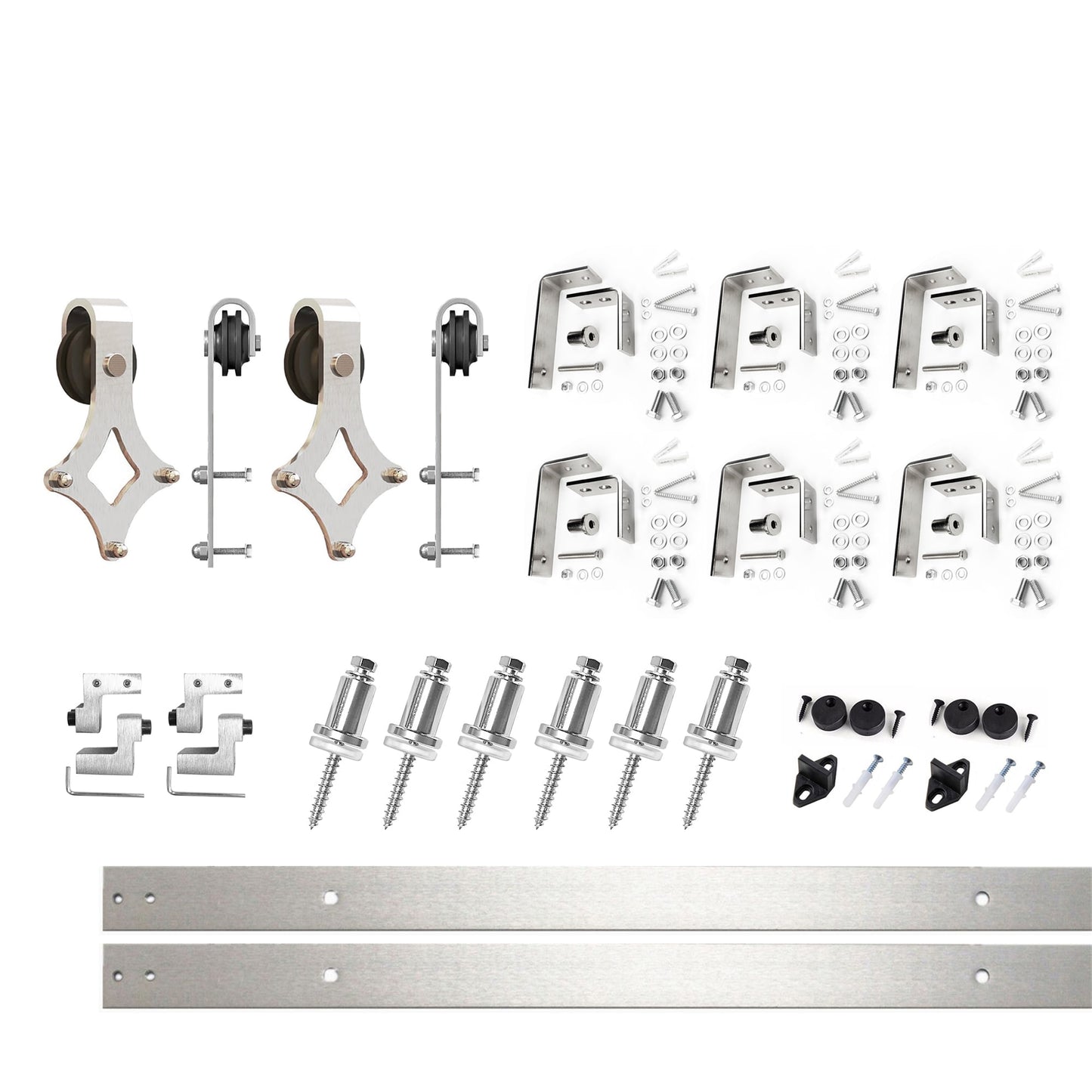 HOMACER 96-in Brushed Nickel Indoor Diamond Double Bypass Barn Door Hardware Kit LX4DNZ096C