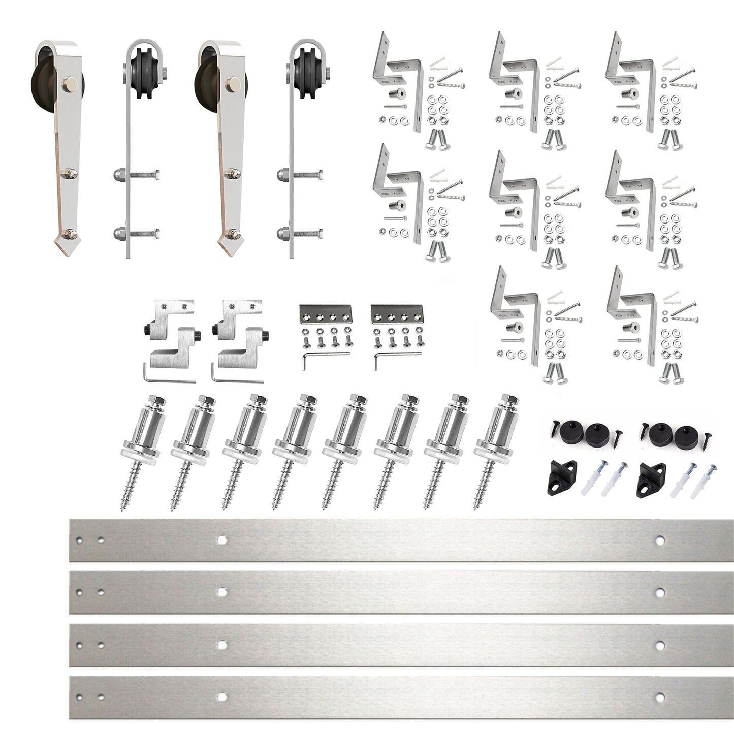 HOMACER 132-in Brushed Brushed Nickel Indoor Arrow Double bypass Barn door hardware kit