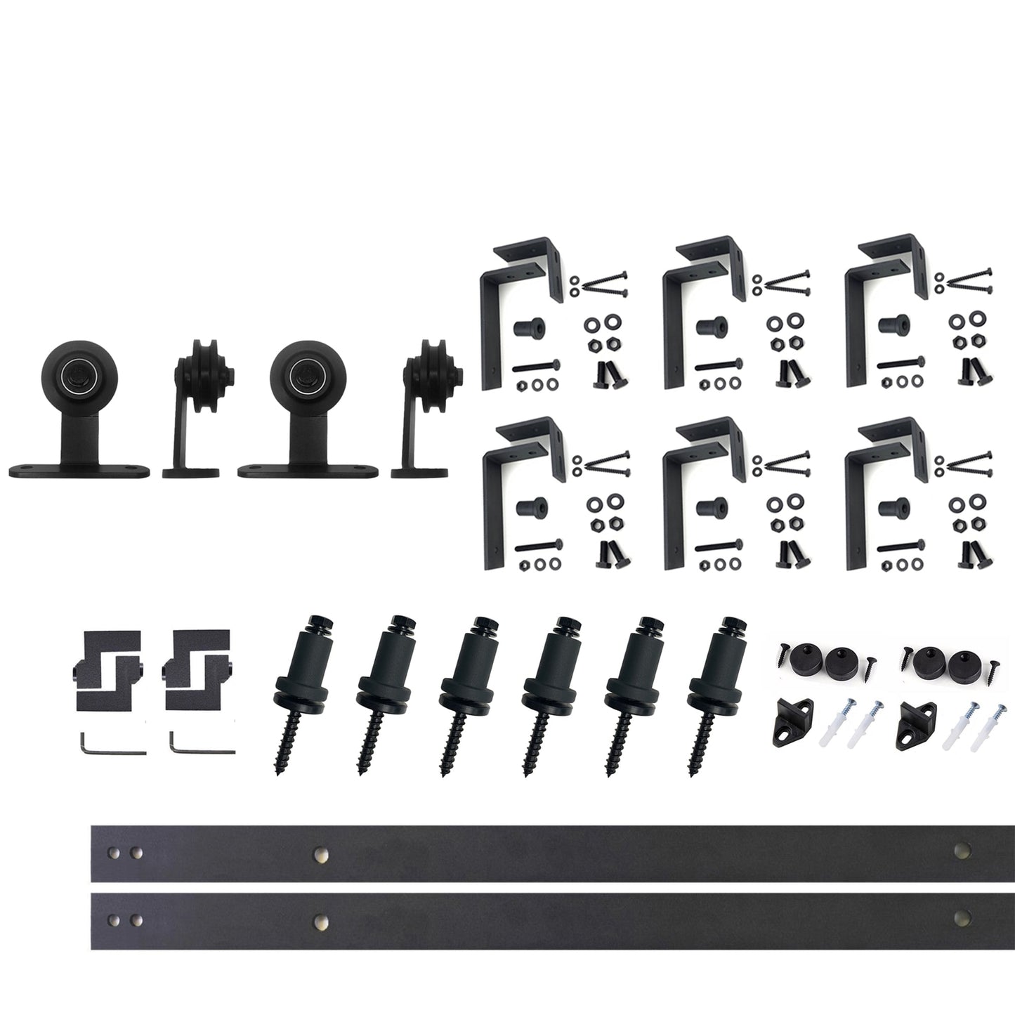 HOMACER 96-in Rustic Black Indoor Top Mount Double Bypass Barn Door Hardware Kit DZ4TGH096C