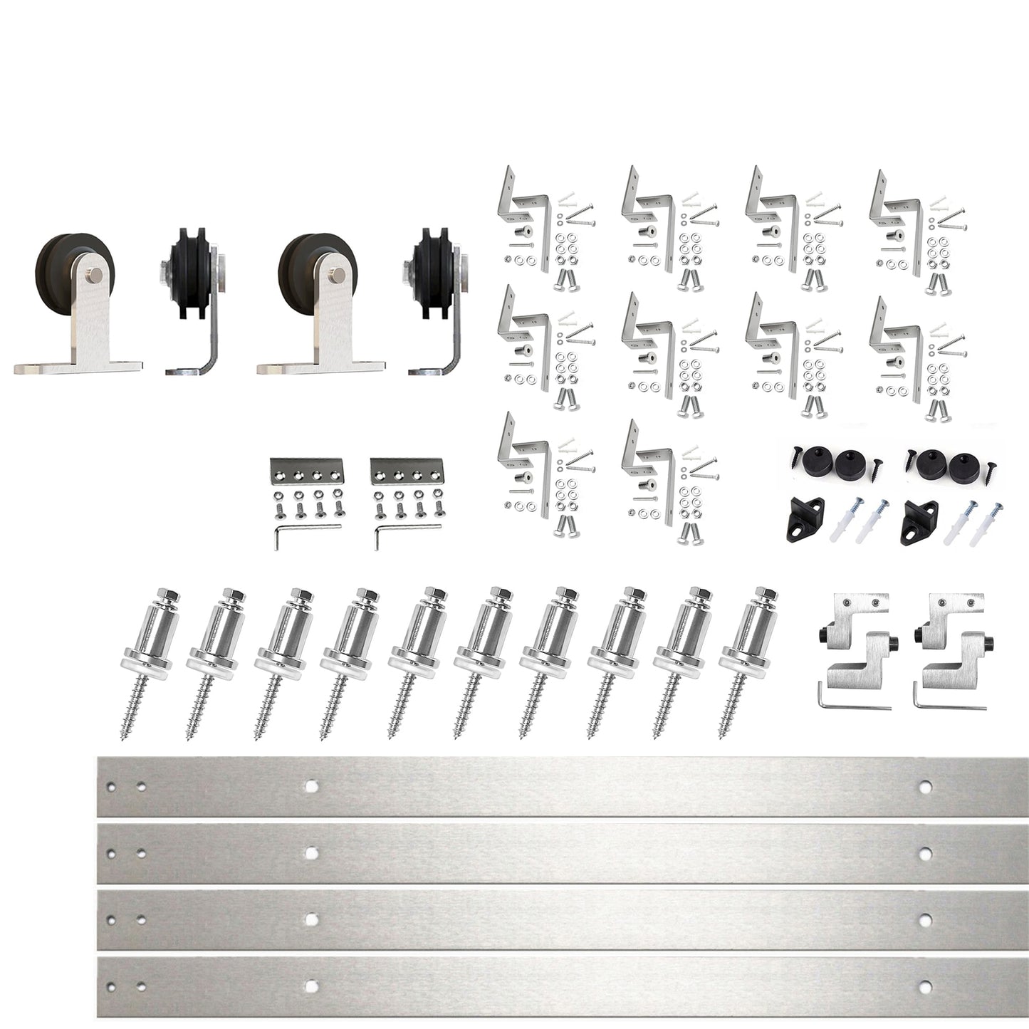 HOMACER 144-in Brushed Brushed Nickel Indoor Top mount Double bypass Barn door hardware kit