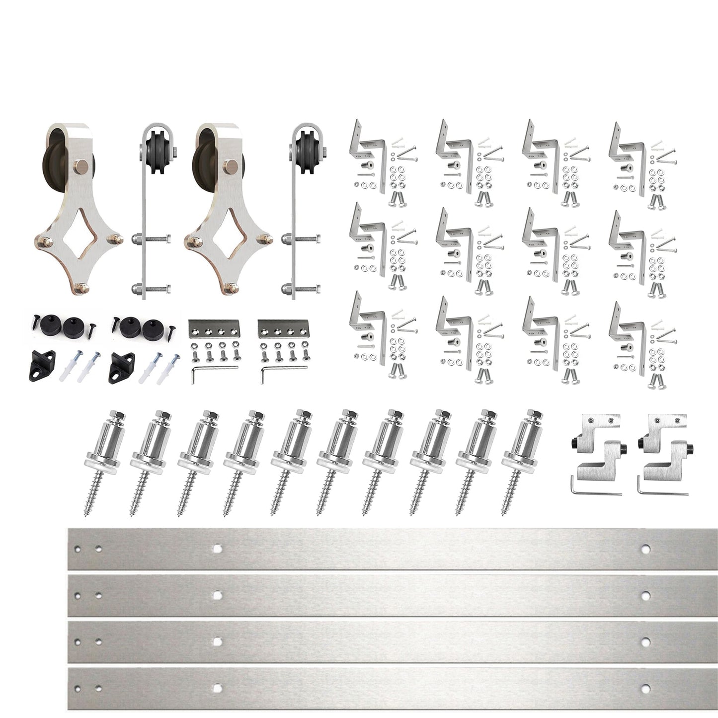 HOMACER 180-in Brushed Brushed Nickel Indoor Diamond Double bypass Barn door hardware kit