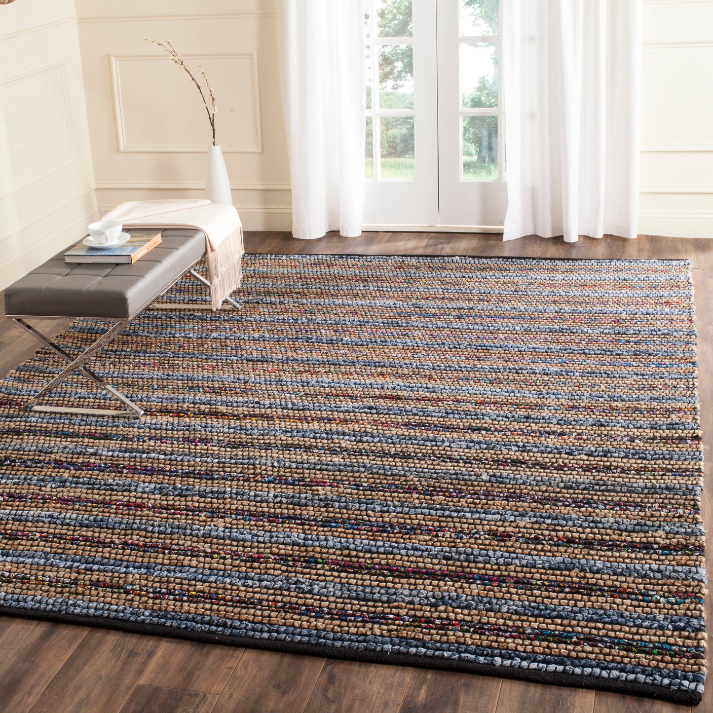 Safavieh Cape Cod Leontine 9 x 12 (ft) Cotton Blue/Multi Rectangular Indoor Stripe Farmhouse/Cottage Spot Clean Only Area rug
