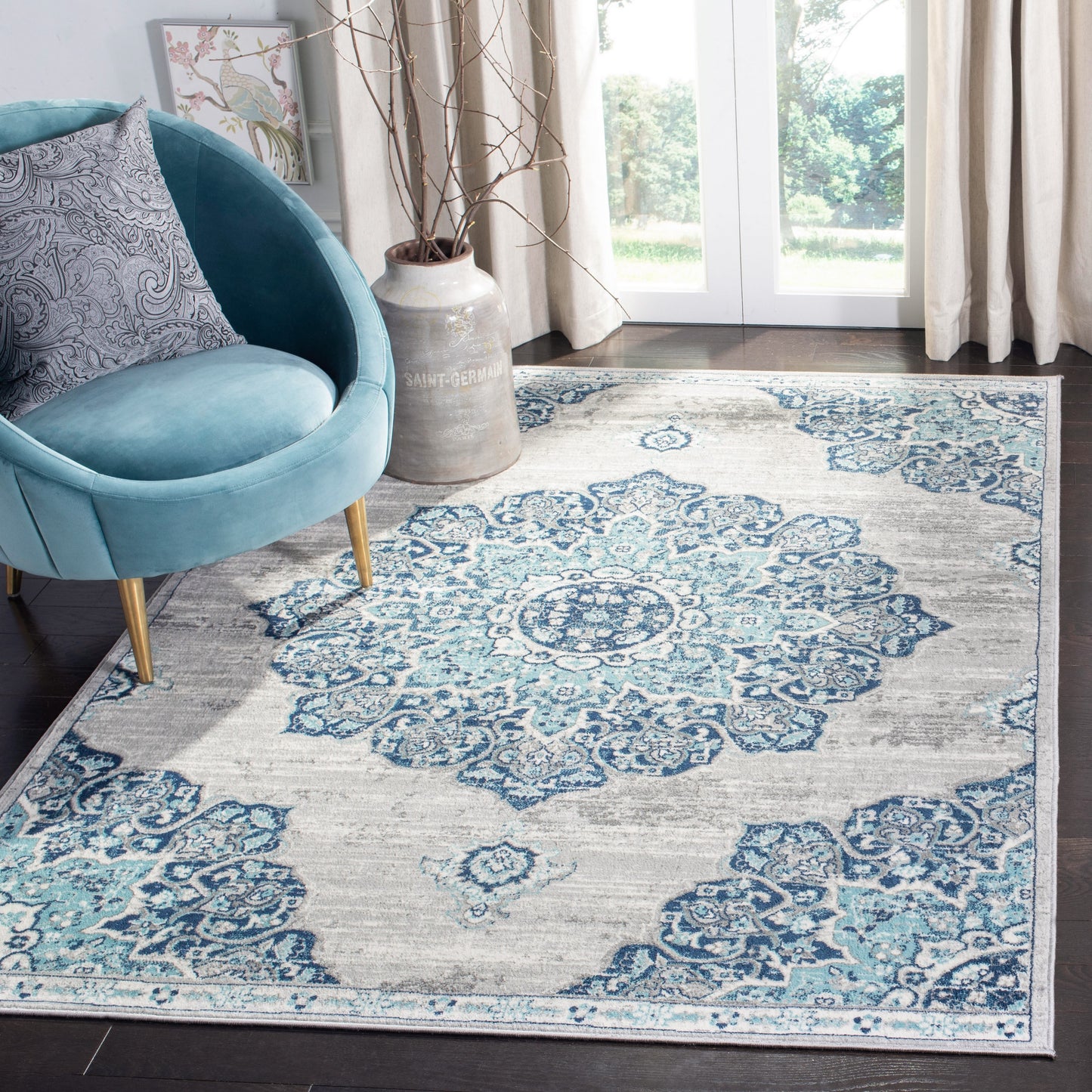 Safavieh Brentwood Nigyar 11 x 11 (ft) Loomed Polypropylene Navy/Light Gray Square Indoor Distressed/Overdyed Bohemian/Eclectic Spot Clean Only Area rug