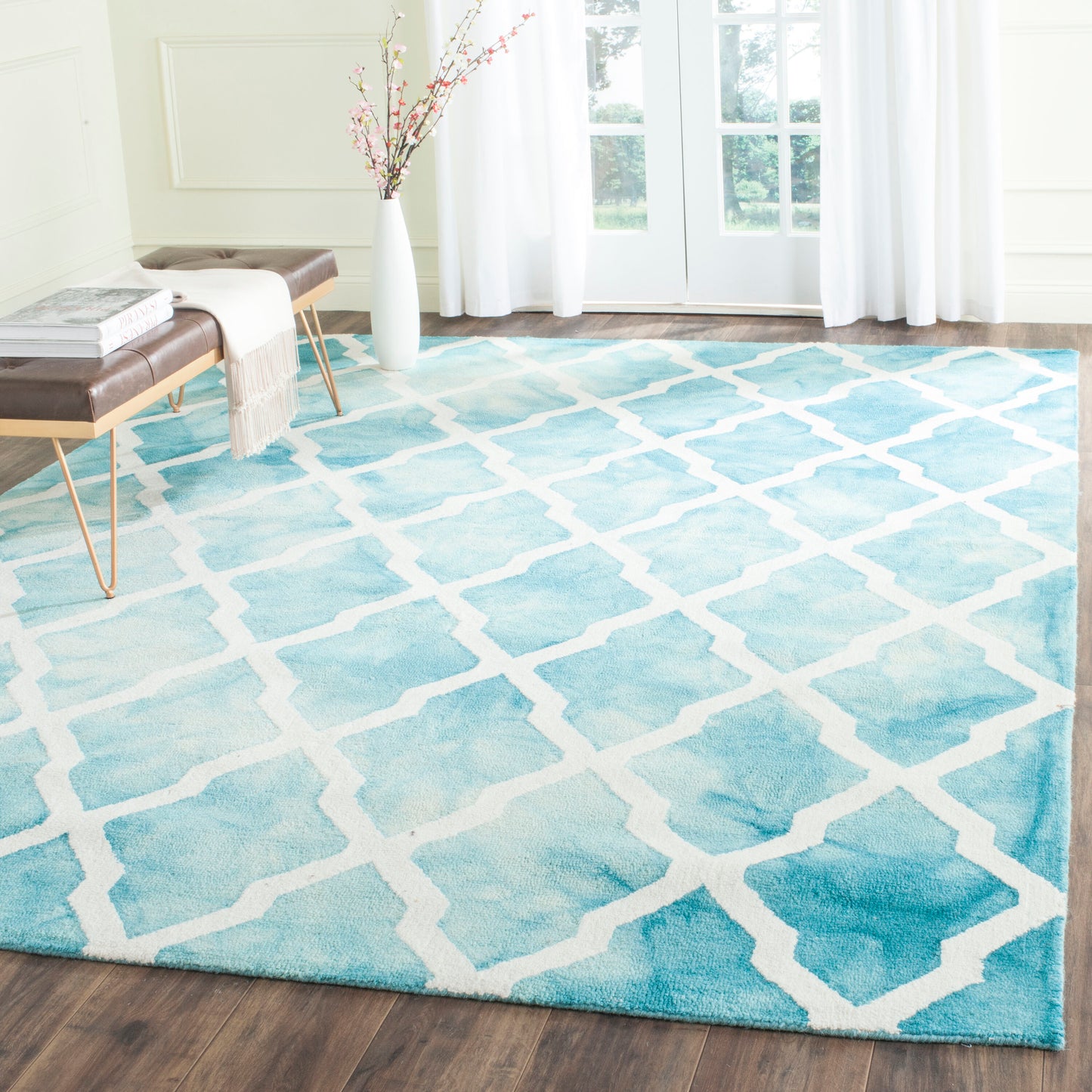 Safavieh Dip Dye Pamala 8 x 10 (ft) Tufted Wool Turquoise/Ivory Rectangular Indoor Geometric Bohemian/Eclectic Spot Clean Only Area rug