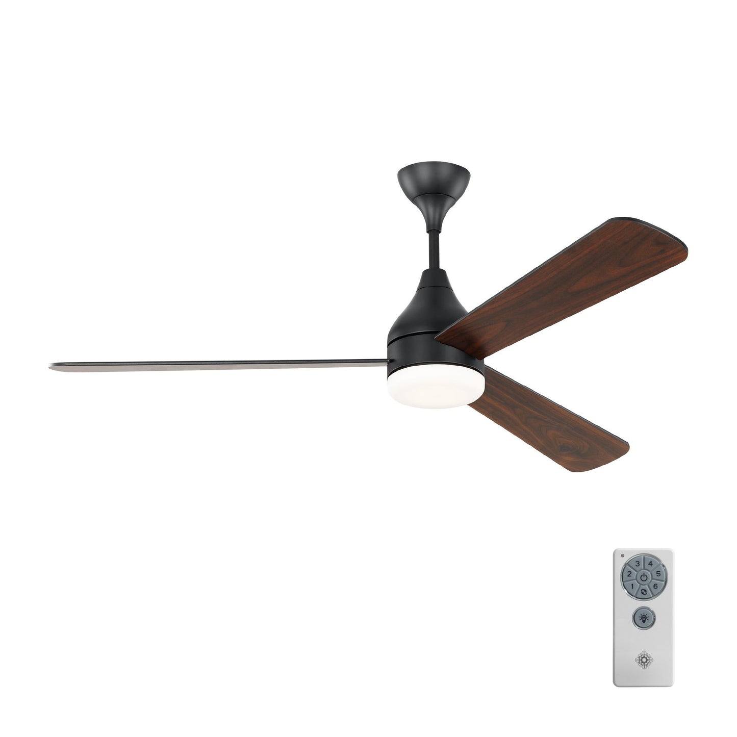 Generation Lighting Streaming 60-in Midnight Black with Midnight Black Blades Integrated LED Covered Outdoor Smart Propeller Ceiling Fan With Light and Remote Included 3 -Blade