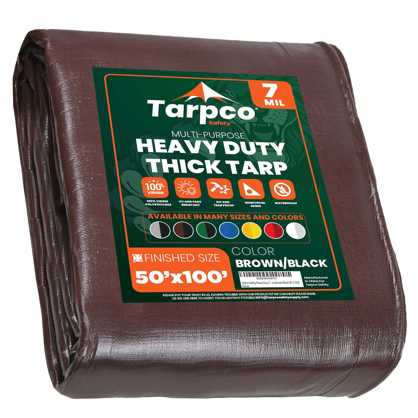Tarpco Safety 50-ft x 100-ft Brown Waterproof Commercial Polyethylene 7-mil Tarp