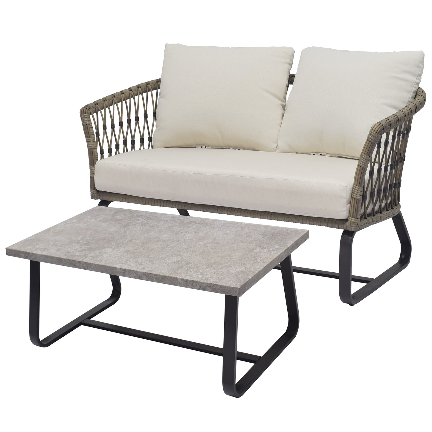 Style Selections Avery Station 2 -Piece Wicker Patio Conversation Set with Off-white Cushions