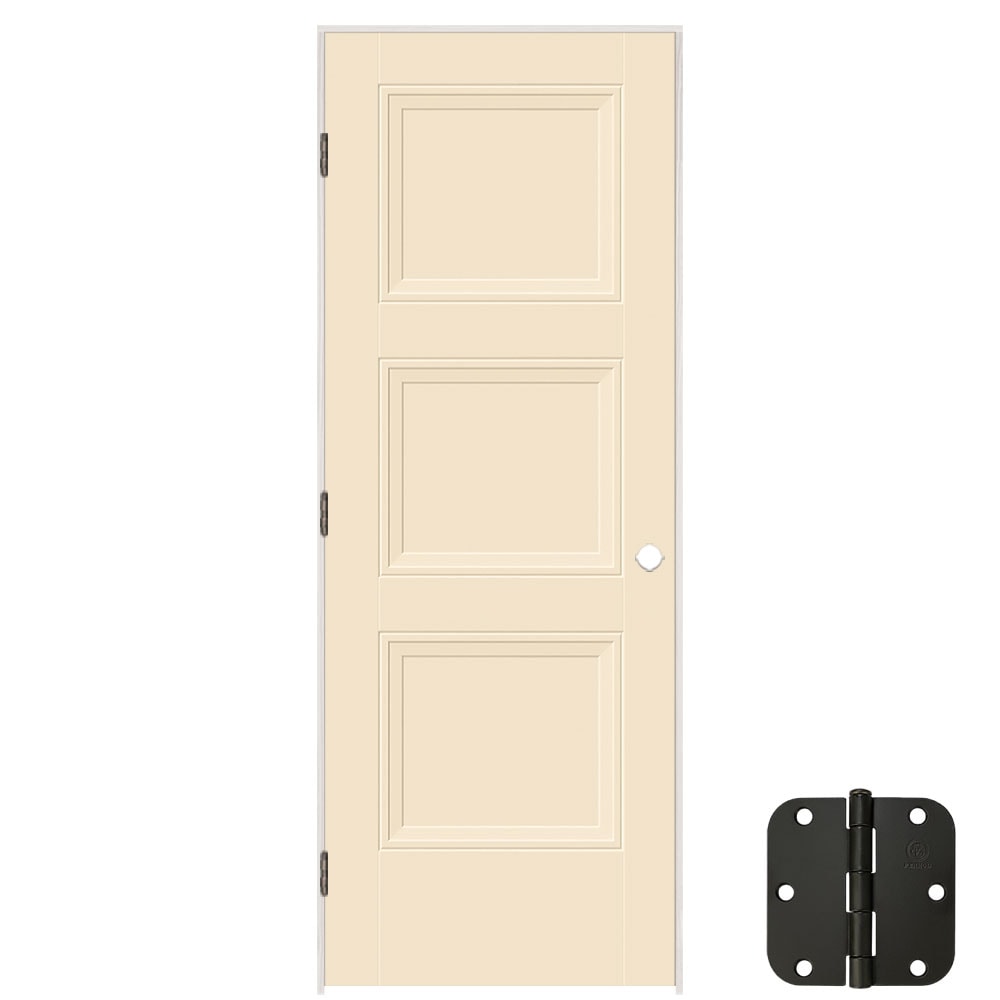 Masonite 32-in x 80-in Cream N Sugar Solid core 3-panel Right hand Smooth Prefinished Molded composite Flat Jamb Single Prehung Interior Door with