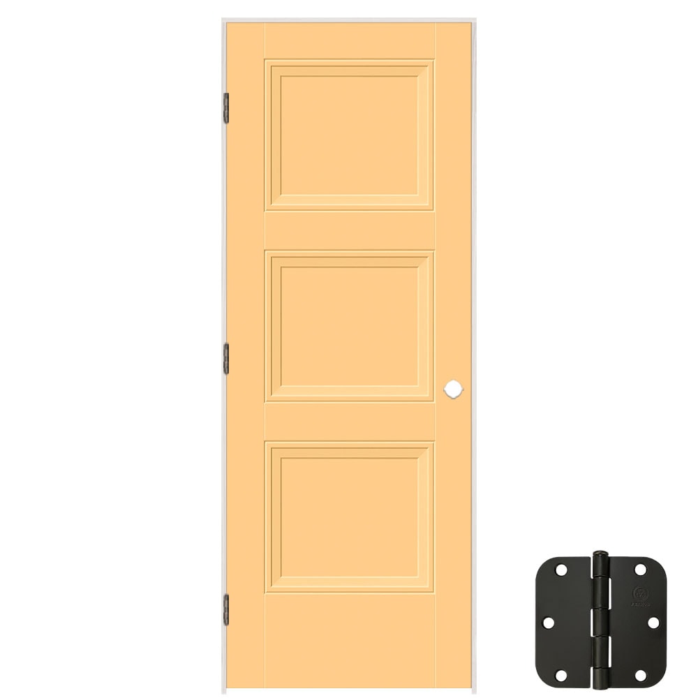 Masonite 30-in x 80-in Marigold Solid core 3-panel Right hand Smooth Prefinished Molded composite Flat Jamb Single Prehung Interior Door with