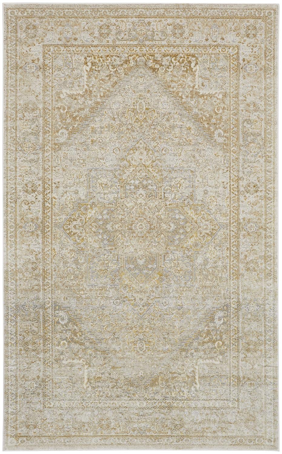 Room Envy Tripoli 7 x 10 (ft) Loomed Polyester Rich Gold/Warm Silver Gray Rectangular Indoor Medallion Global Professionally Clean Only Area rug
