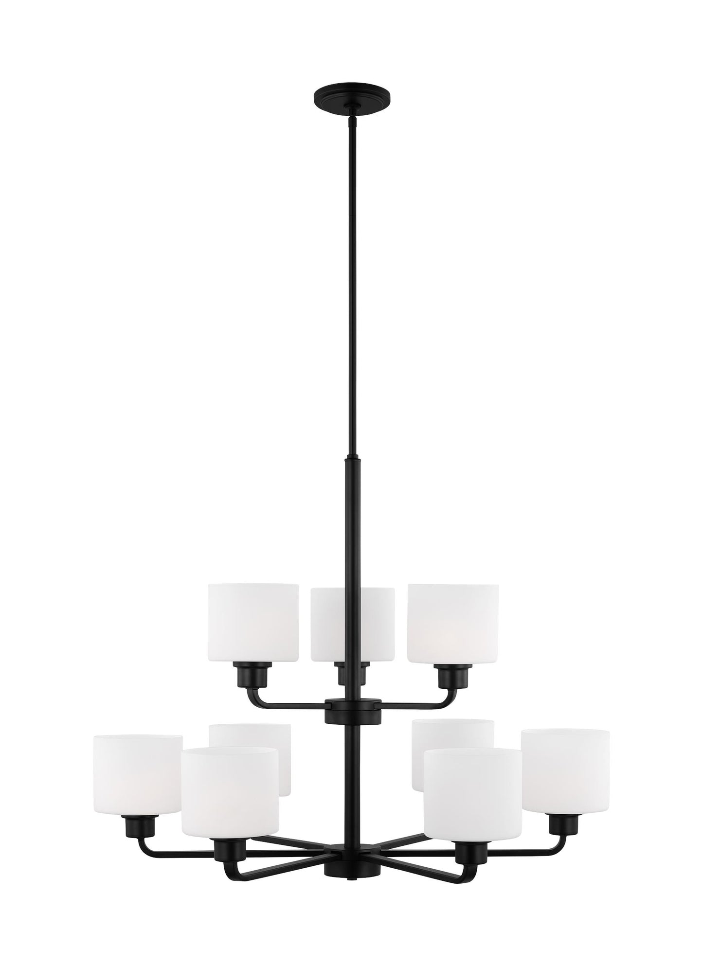 Generation Lighting Canfield 9 -Light Matte Black Indoor Etched glass Glass Steel Chandelier