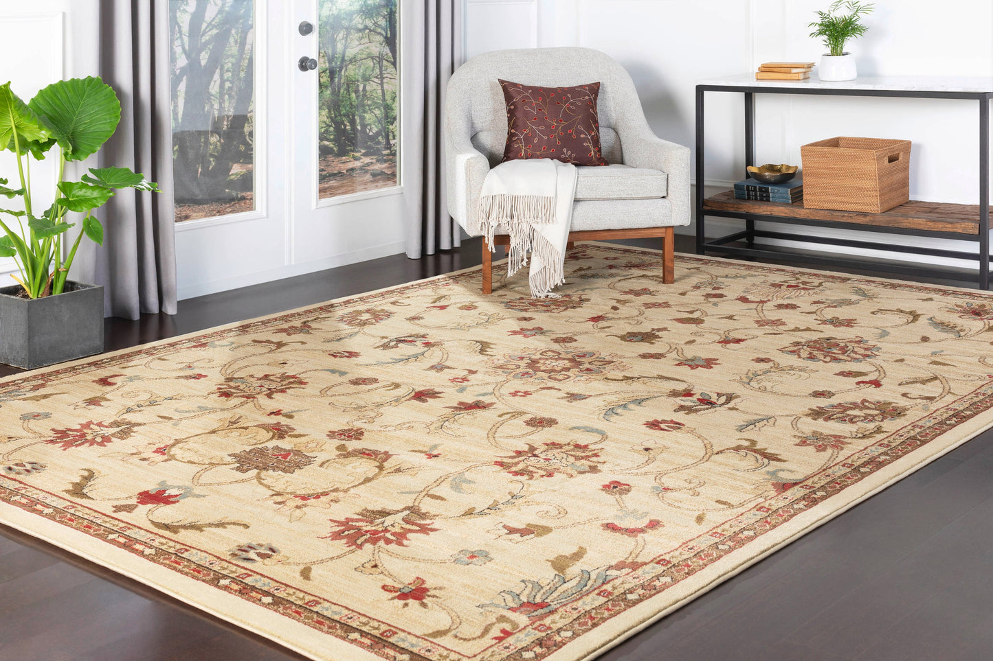 Livabliss Riley 8 x 11 (ft) Flatweave Polypropylene Khaki Rectangular Indoor Border Oriental Spot Clean Only Pet Friendly Area rug