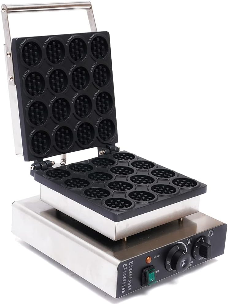 Waffle Maker, 1750W 50-300℃ Commercial Electric Machine Nonstick Waffle Making Machine Flip Waffle Muffin Baker Machine Stainless Steel Temperature and Time Control for Restaurant (16 Grids Rounded)