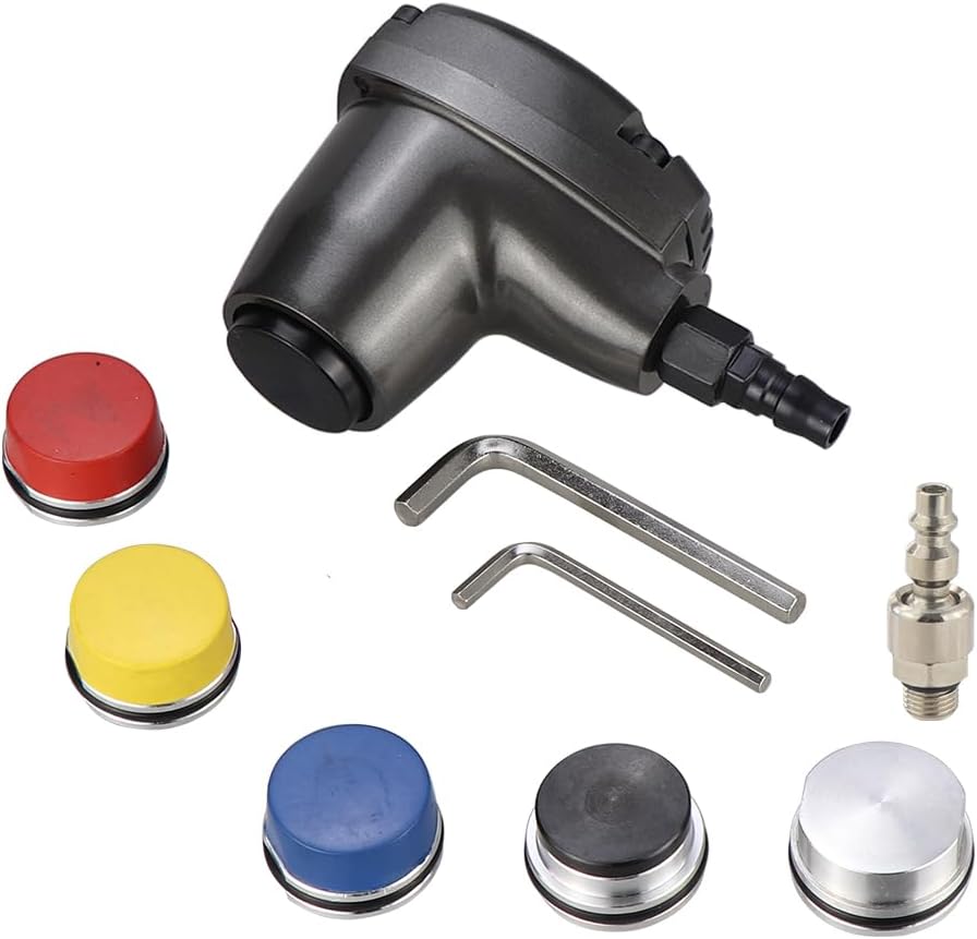 Air Palm Hammer Handheld Pneumatic Hammer Dead Blow 1000 Stroke with 6 Tips Different Hardness Hammer Heads for metal folding Plastic Inlay Assembly
