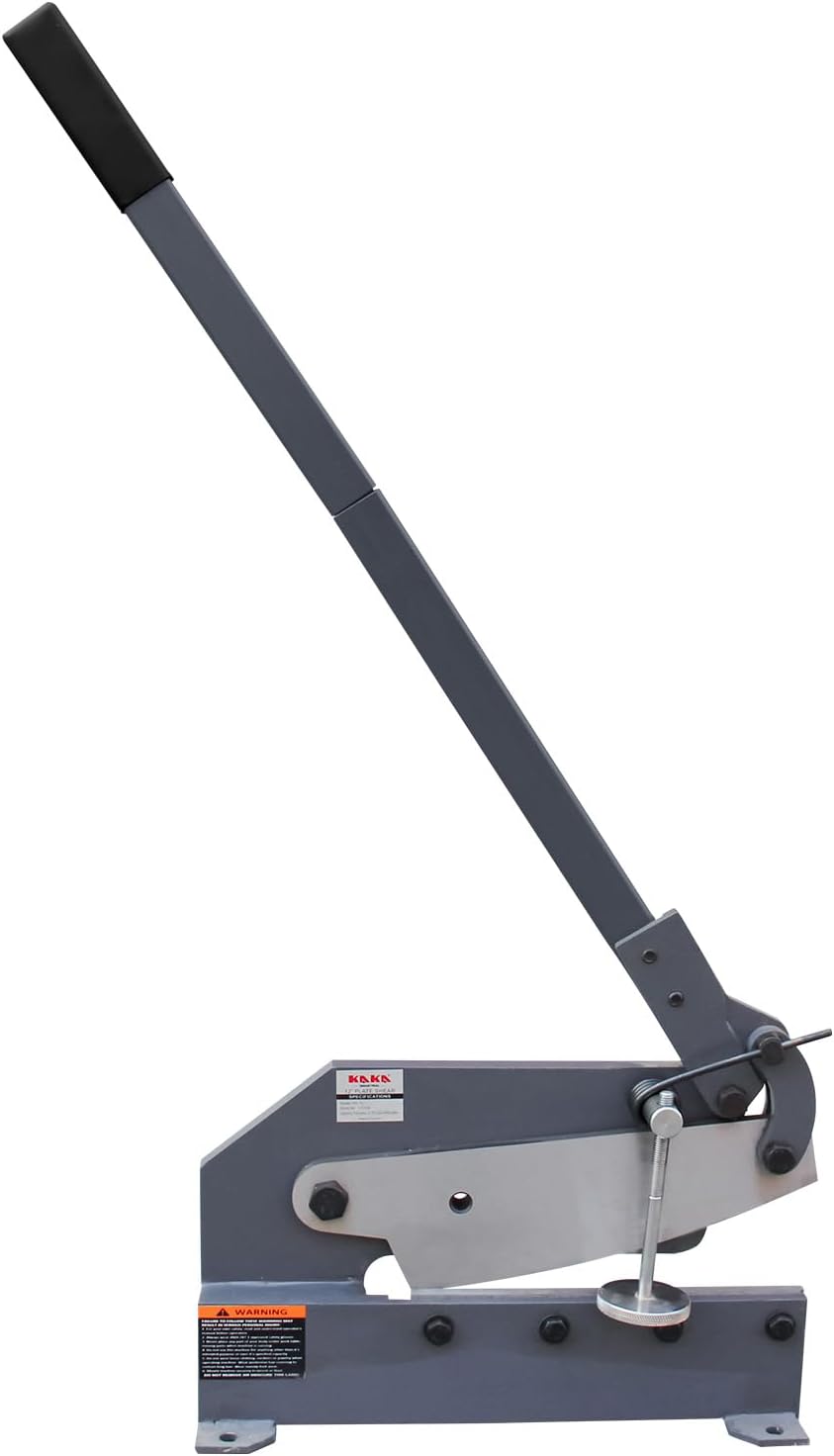 KAKA INDUSTRIAL Manual Metal Shear HS-12, 12 inch Throatless Cutting Machine for Sheet Metal, Plate Steel and Round Bars - Portable Workbench-Mounted Tool