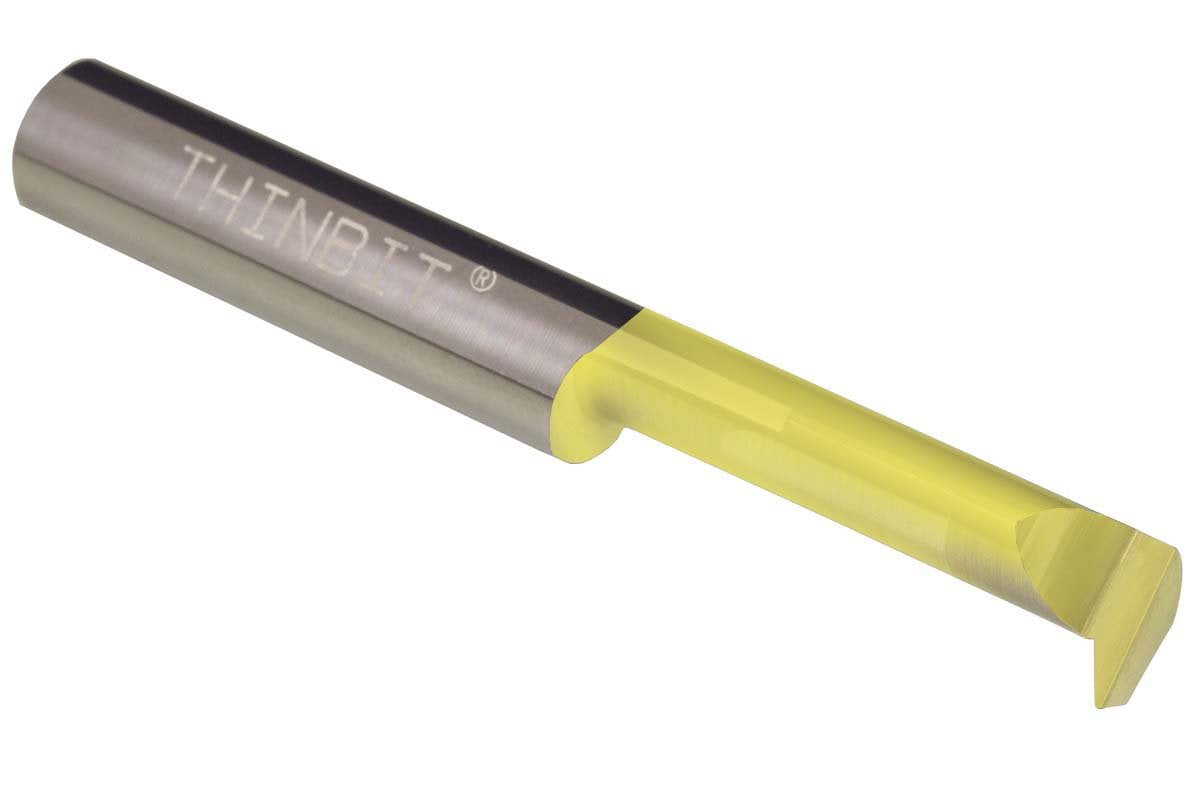 THINBIT PT61CLC MICROBIT TiN Coated Solid Carbide Profiling Tool, .375" Minimum bore, 1.350" Reach, Heavy Duty Elliptical Neck with .115" Projection and 3/8" Shank