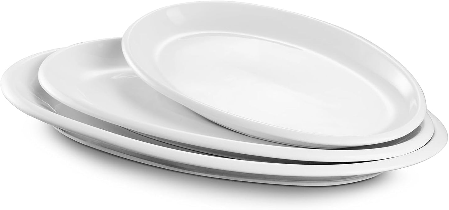 DOWAN Large Serving Platter, 16"\/14"\/12" Oval Platters Oven Safe, White Serving Plates for Wedding Decor, Ceramic Serving Dish for Entertaining Food, Set of 3