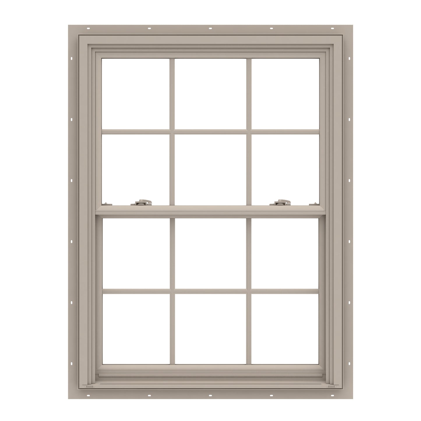 Pella 150 Series 35-1/2-in x 37-1/2-in Fossil Exterior Fossil Interior Vinyl New construction Double Hung Window Low-E argon Double Pane Glass with Grids (Full Screen Included)