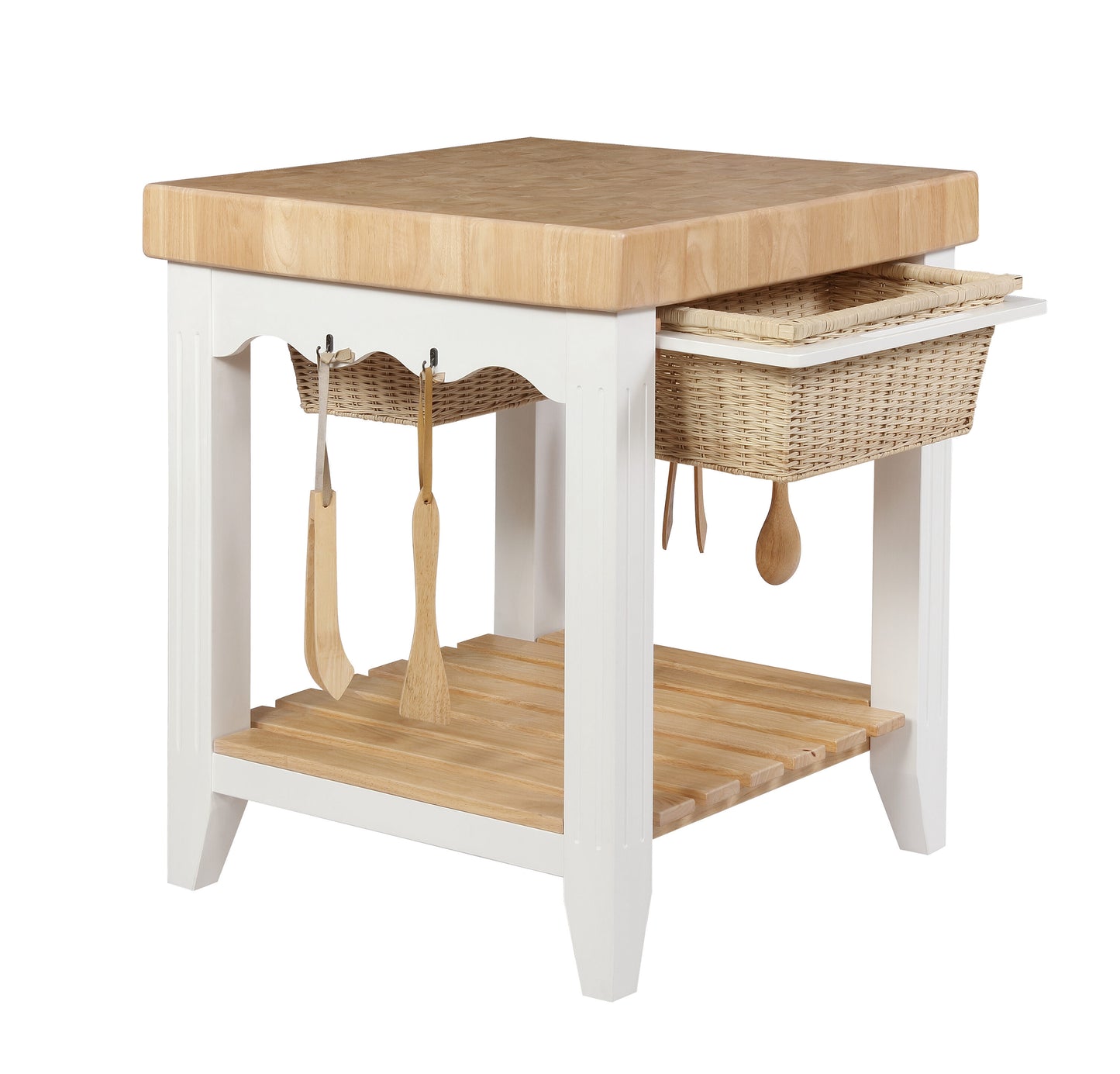 Powell White Wood Base with Wood Butcher block Top Kitchen Island ( 29.75-in x 29.75-in x 36.25-in )
