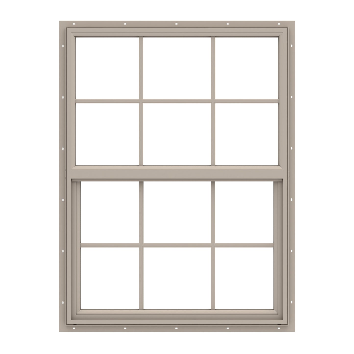 Pella 150 Series 35-1/2-in x 53-1/2-in Fossil Exterior Vinyl New Construction Single Hung Window Low-E argon Double Pane Glass with Grids, (Half Screen Included)
