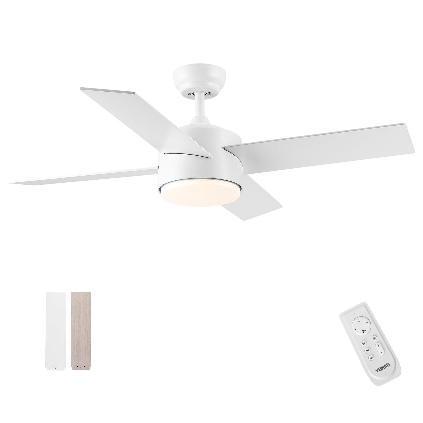 Bayfeve 44-in White with White Blades Color-Changing Integrated LED Ceiling Fan With Light and Remote Included 4 -Blade