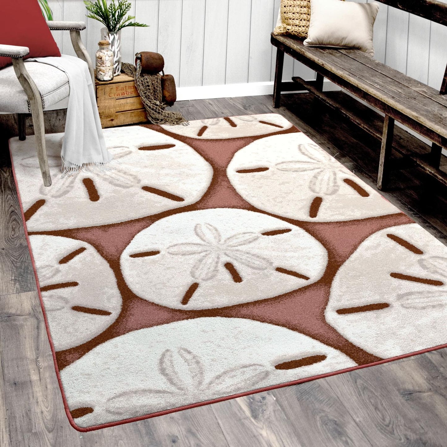 American Dakota Ocean Treasure 5 x 8 (ft) Tufted Nylon Coral Rectangular Indoor Coastal Spot Clean Only Pet Friendly Area rug