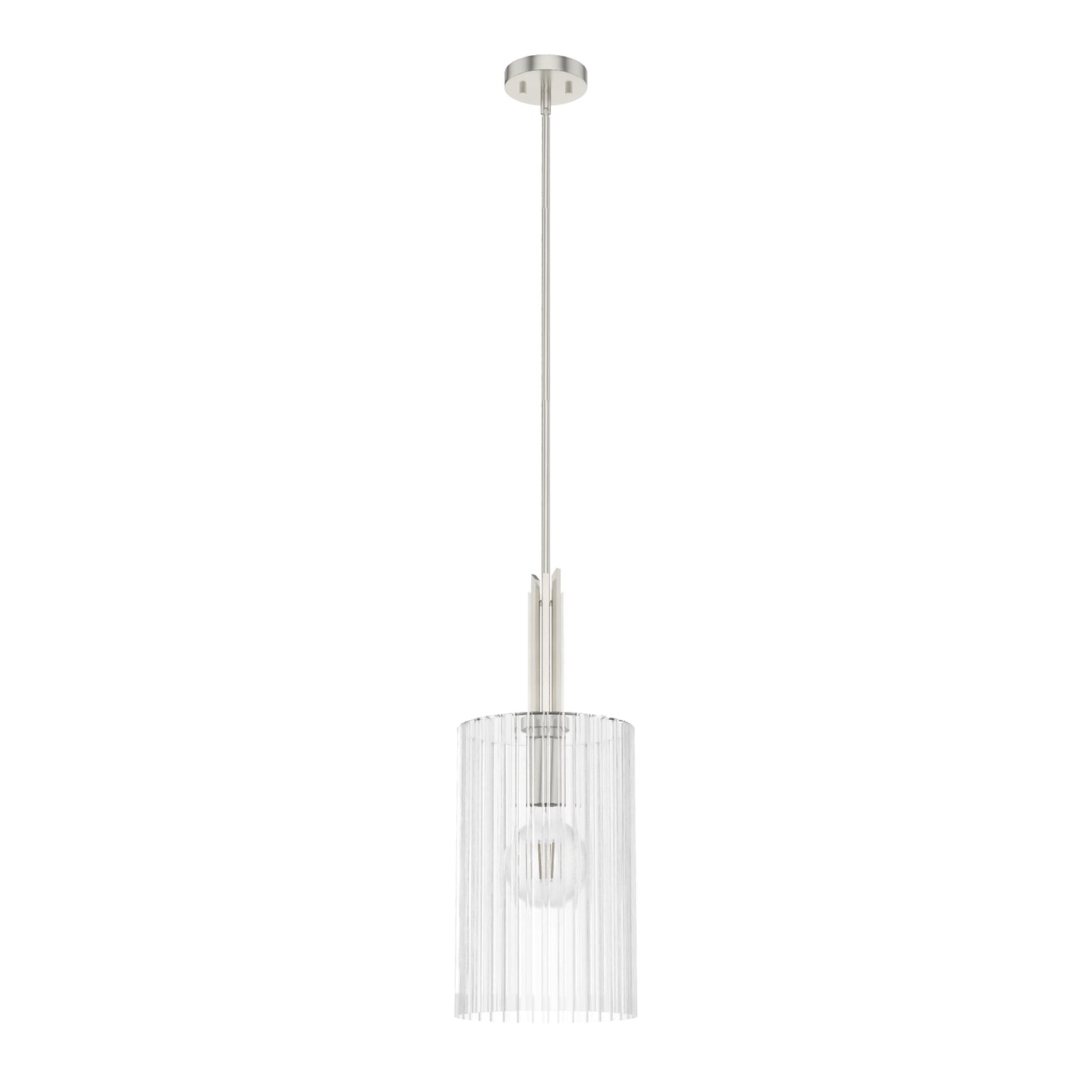 Hunter Gatz 1 -Light Brushed Nickel Modern/contemporary Ribbed glass Glass Cylinder Large Indoor Hanging Kitchen Island Light
