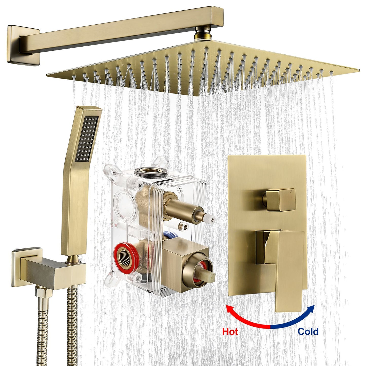 Cobbe Gold 12-in Built-In Shower Faucet System with 2-way Diverter ( Pressure-balanced Valve Included )